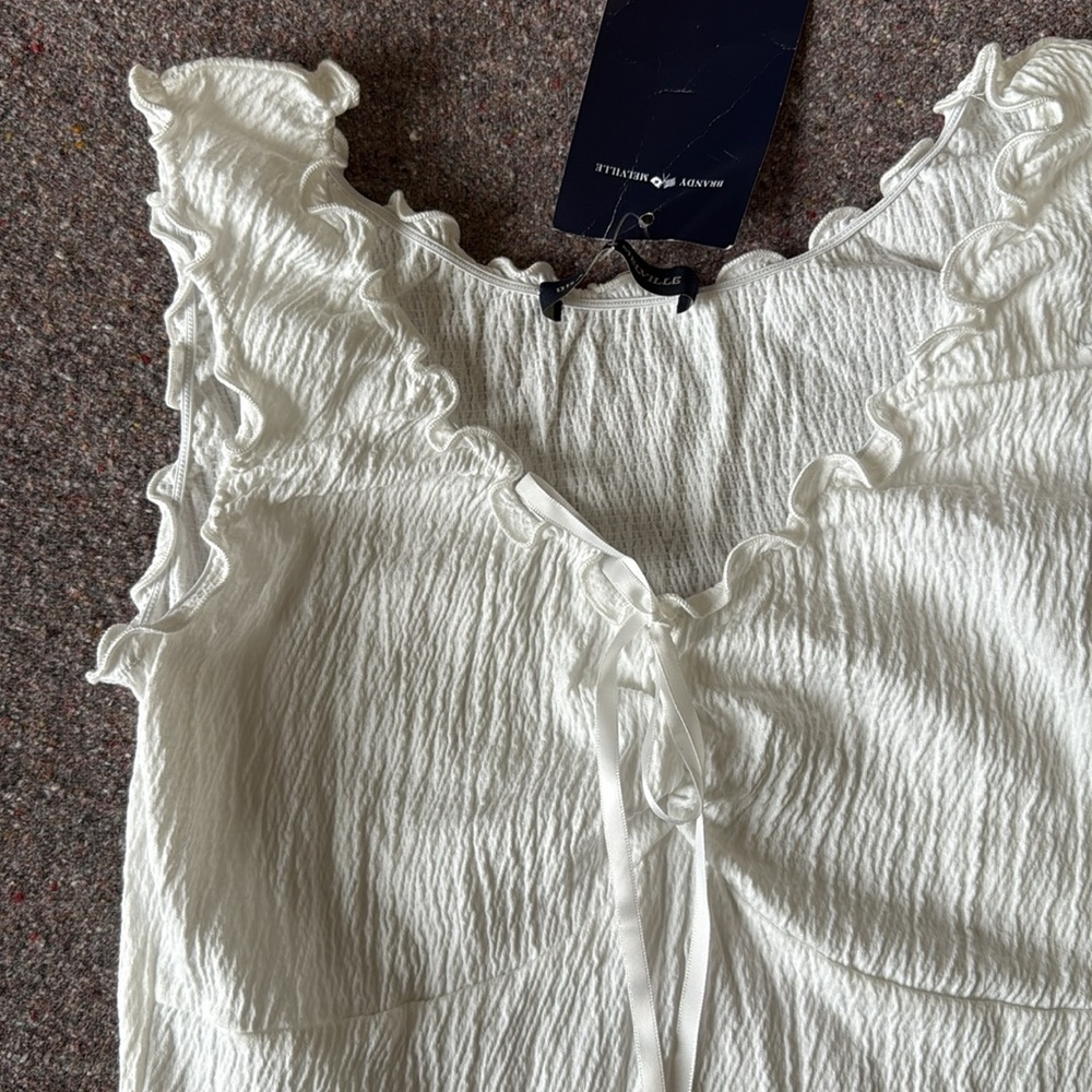 NWT Brandy Melville White Ruffled Smocked Blouse (XS) - Picture 3 of 6